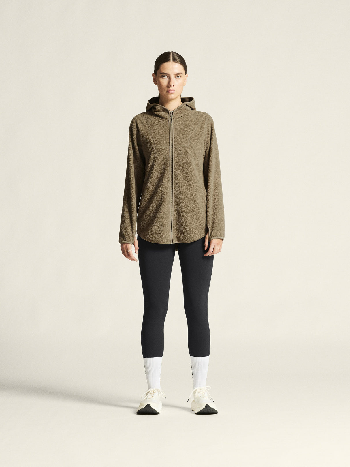 Join Pile Fleece Fz Hood W - Taupe - Closeup 1