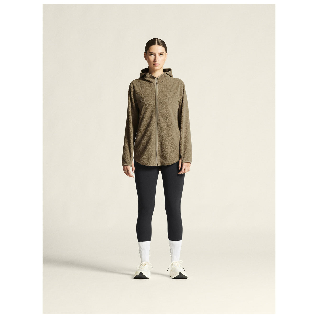 Join Pile Fleece Fz Hood W - Taupe - Closeup 1