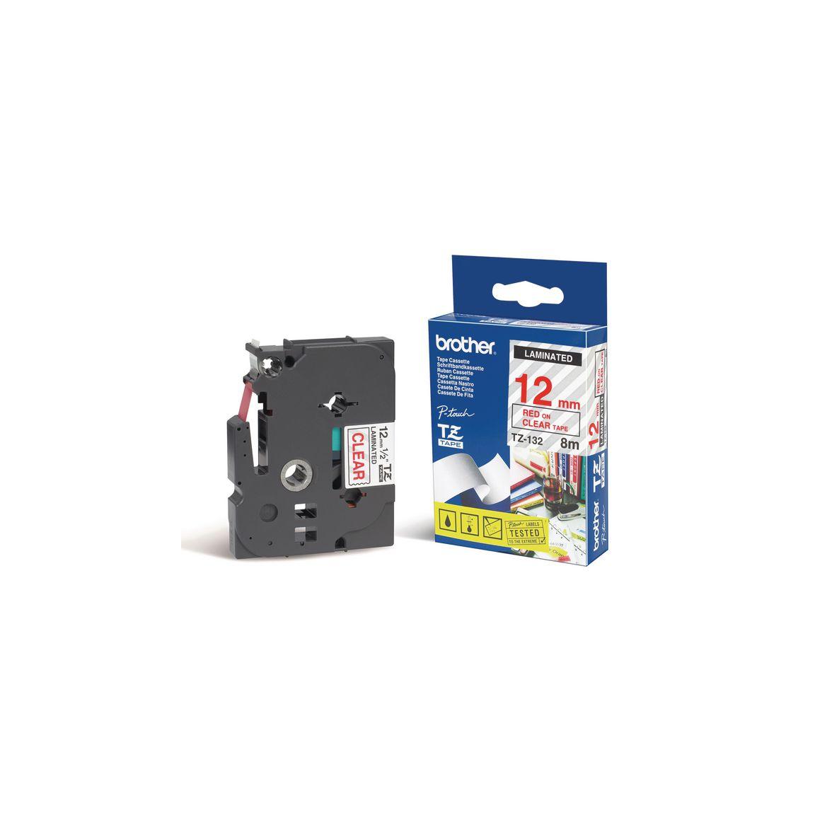 Tape BROTHER TZE132 12mm red on clear
