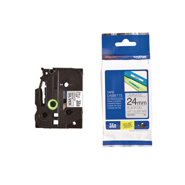 Tape BROTHER TZEM951 24mm Black on Silver.