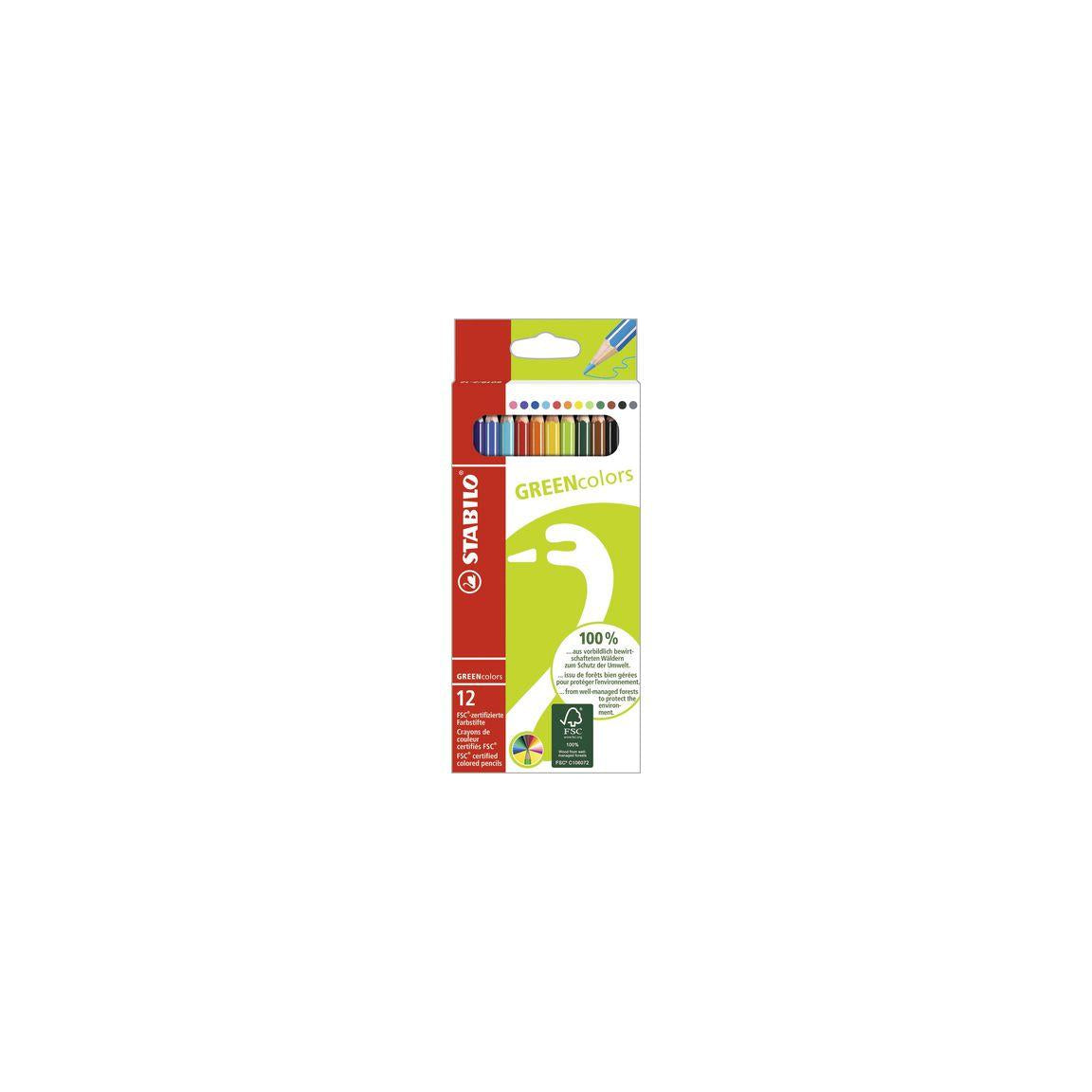 Coloured pencil STABILO green colours 12/pack