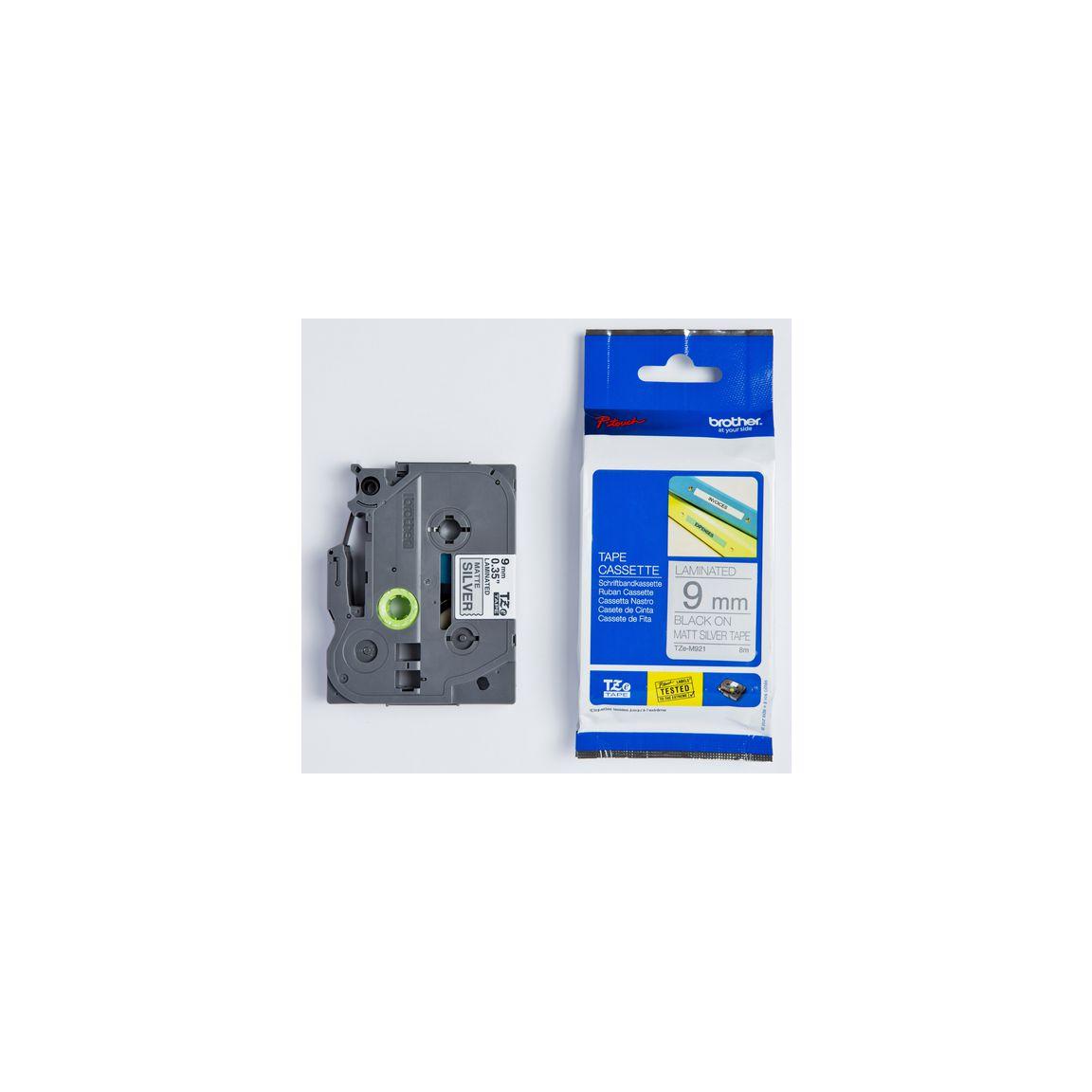 Tape BROTHER TZEM921 9mm black on silver