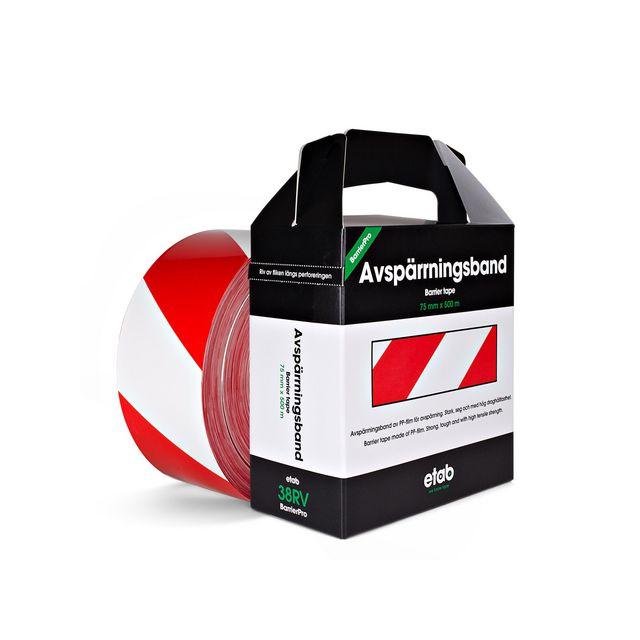 Warning tape red/white 75mmx500m