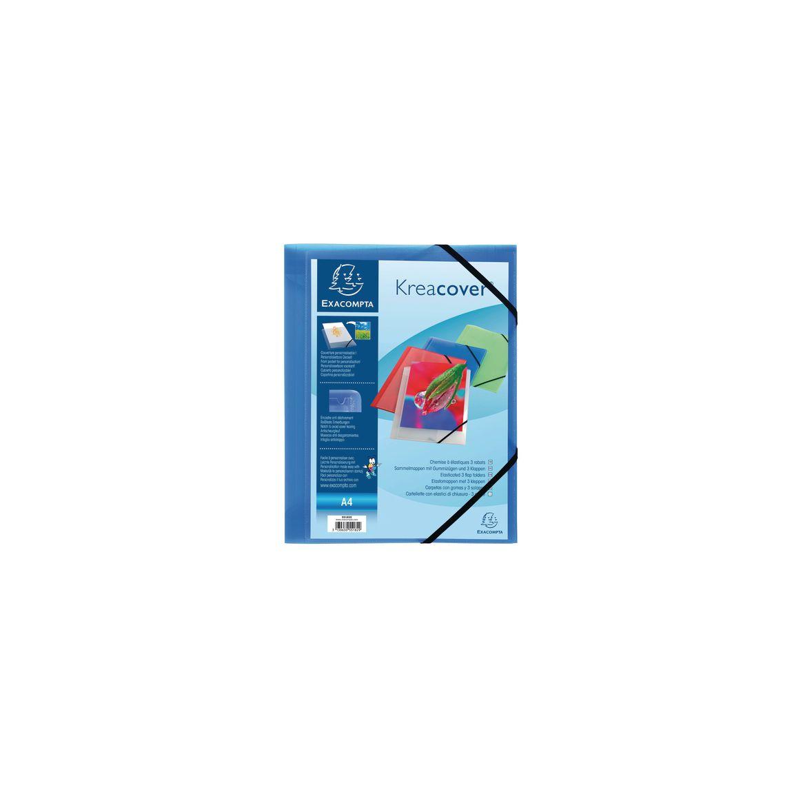 Rubber band folder EXACOMPTA 3-pocket blue