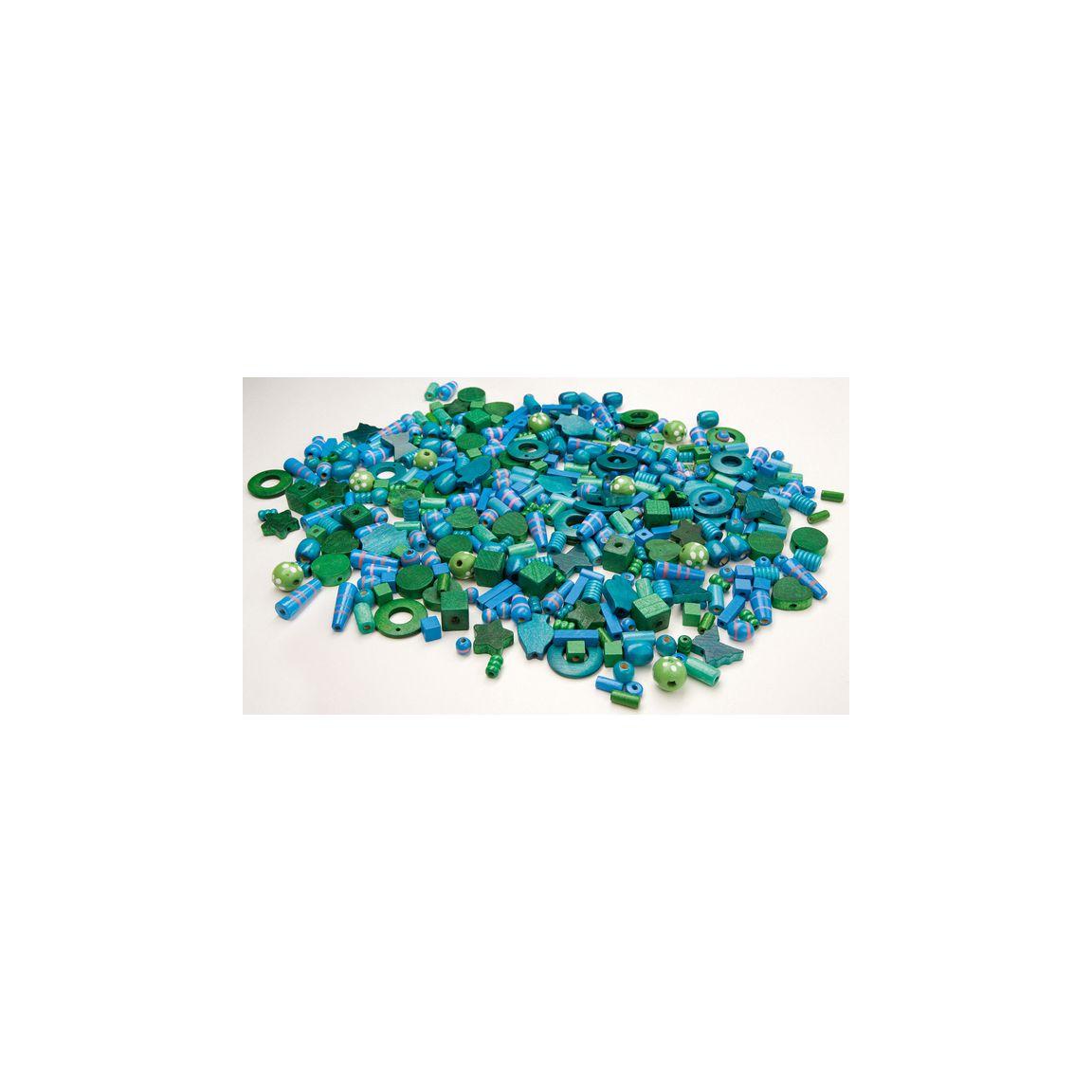 Wooden beads mix blue/green 250gr ca 600pcs