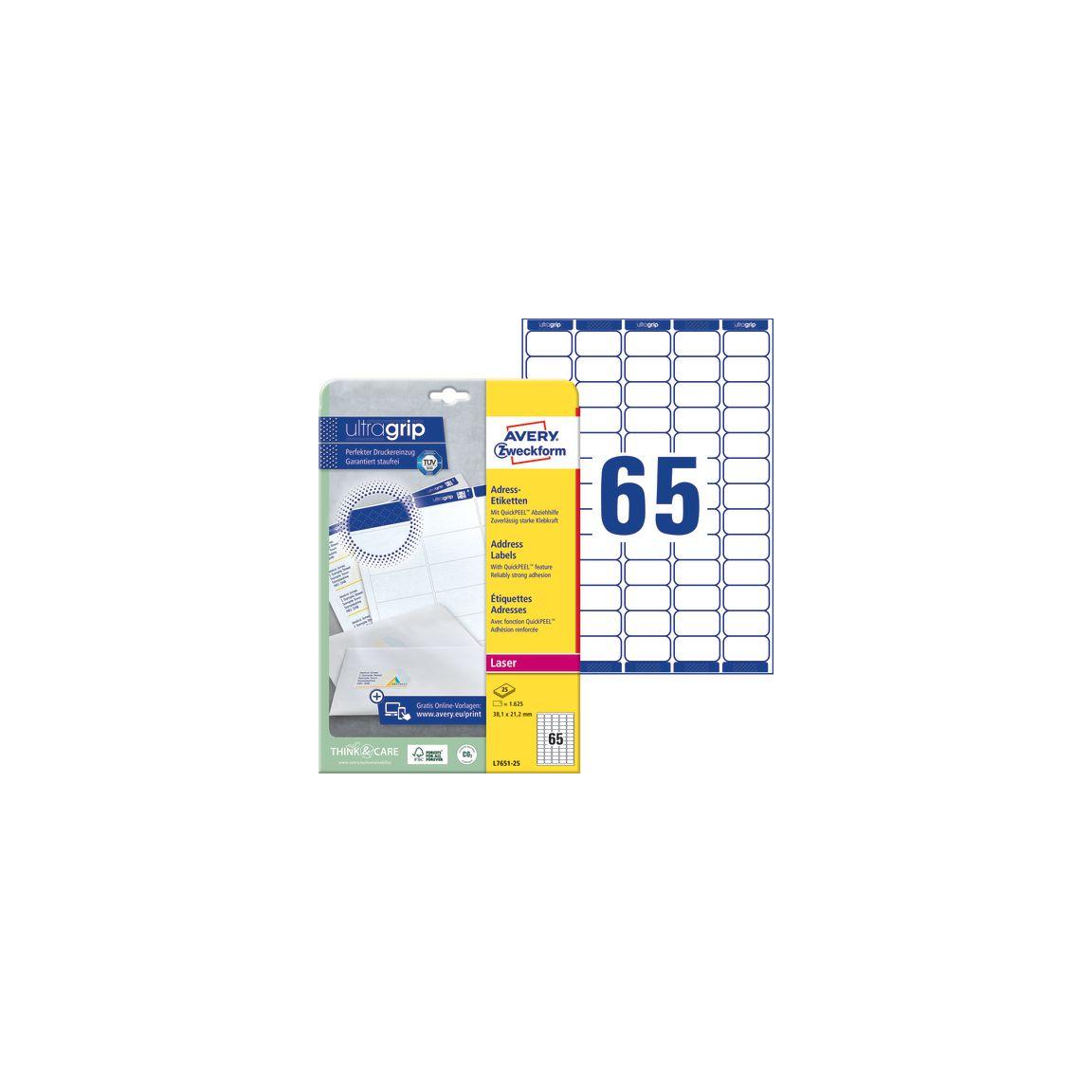 Label AVERY QP 38,1x21,2mm 1625/fp