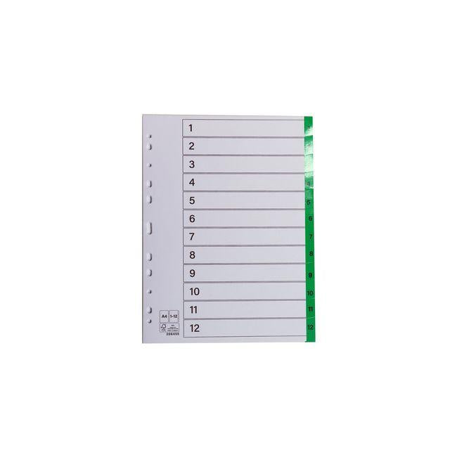 Register plastic tab 1-12 green 10/pack