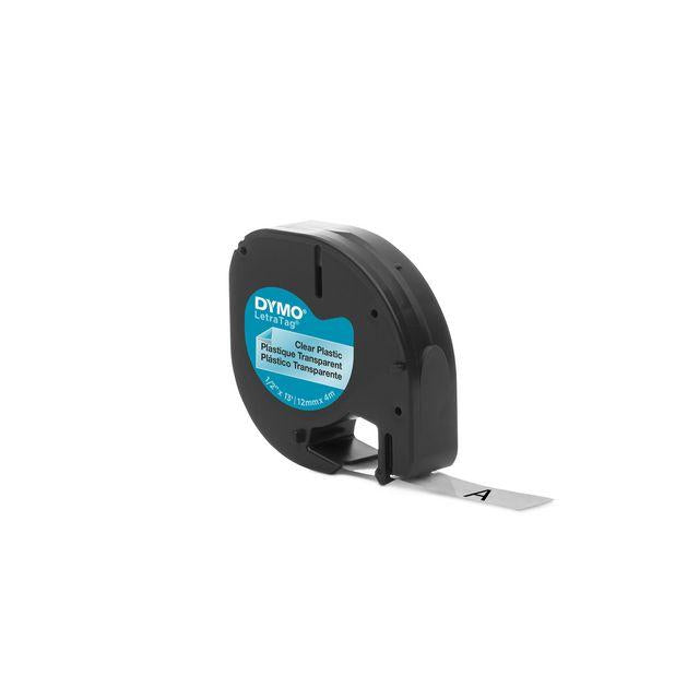 Tape LetraTAG plastic 12mm black on transp