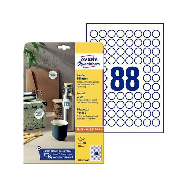 Label AVERY removable round 20mm 880/pc