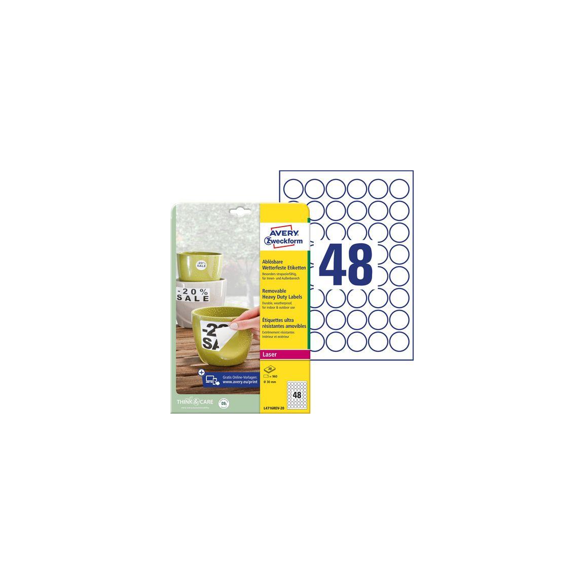 Label AVERY H-duty 30mm round 960/fp