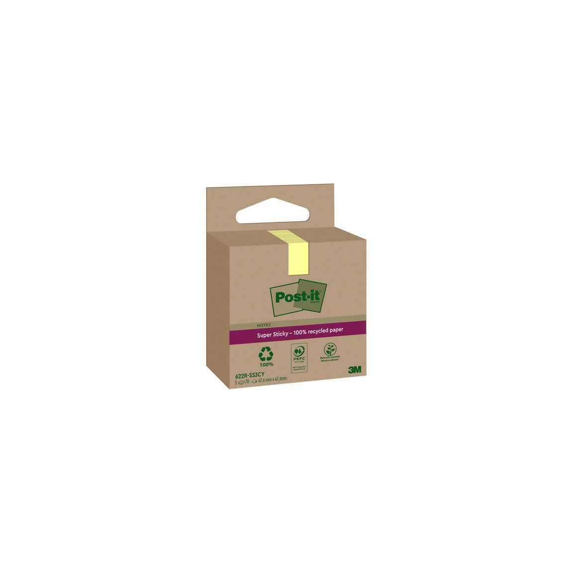 Notes POST-IT SS 47,6x47,6mm re yellow 3/pc