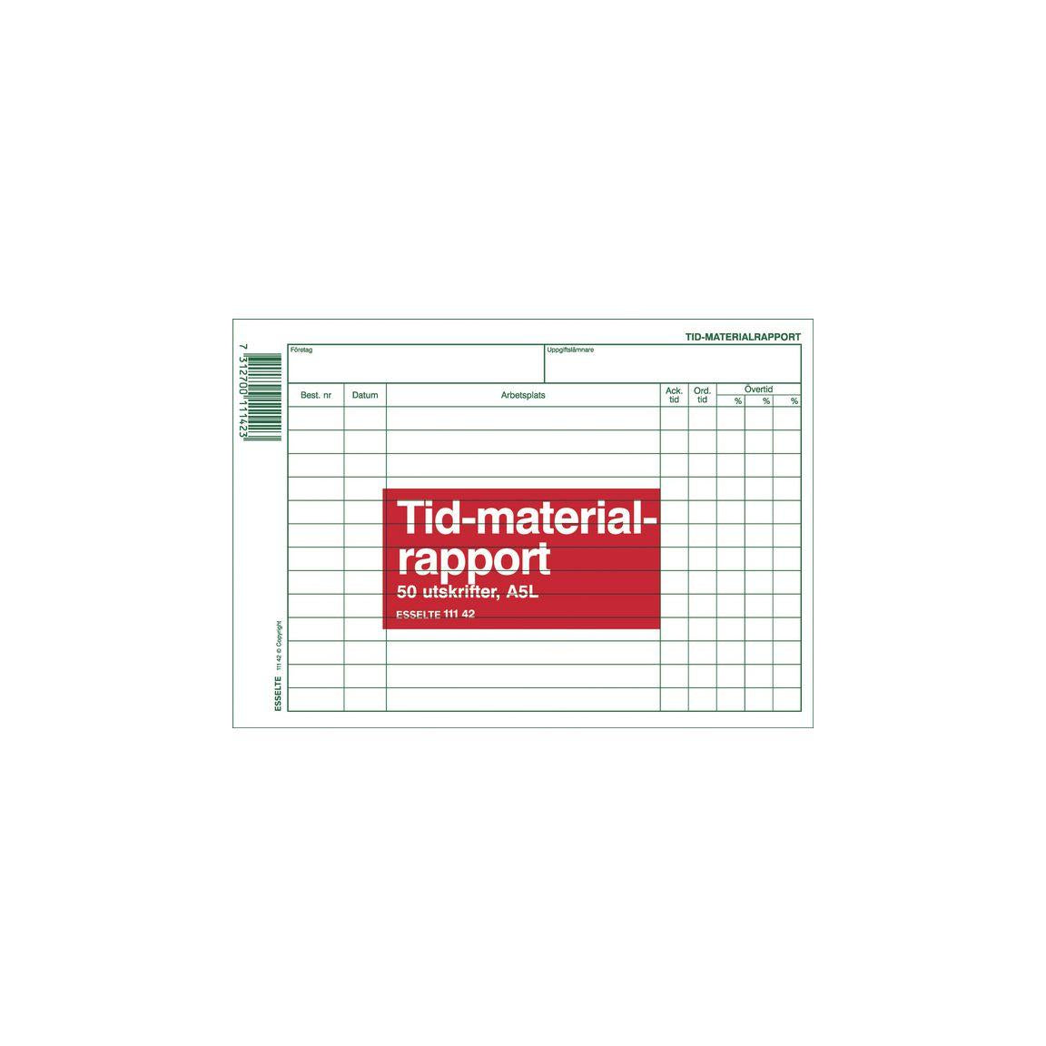 Time and material report form A5L