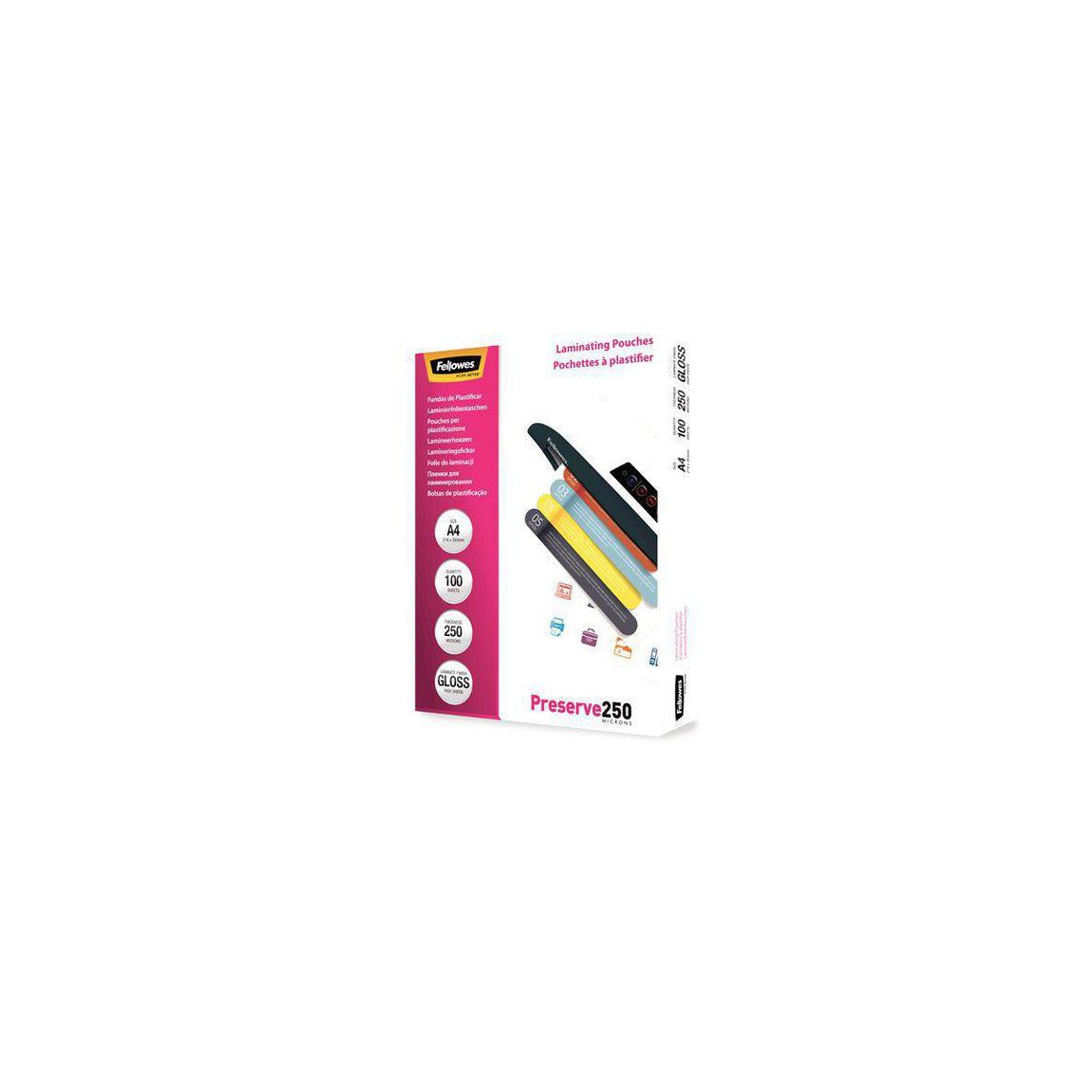 Laminate FELLOWES A4 250mic clear 100/pack