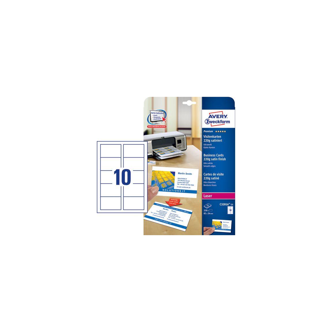 Business cards AVERY laser 85x54 satin 250/pack