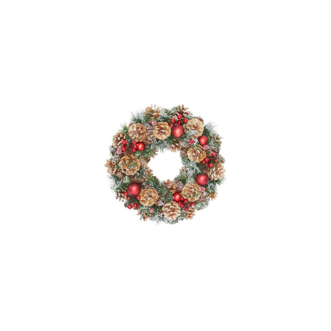 Door wreath with pine cones & red berries 34cm