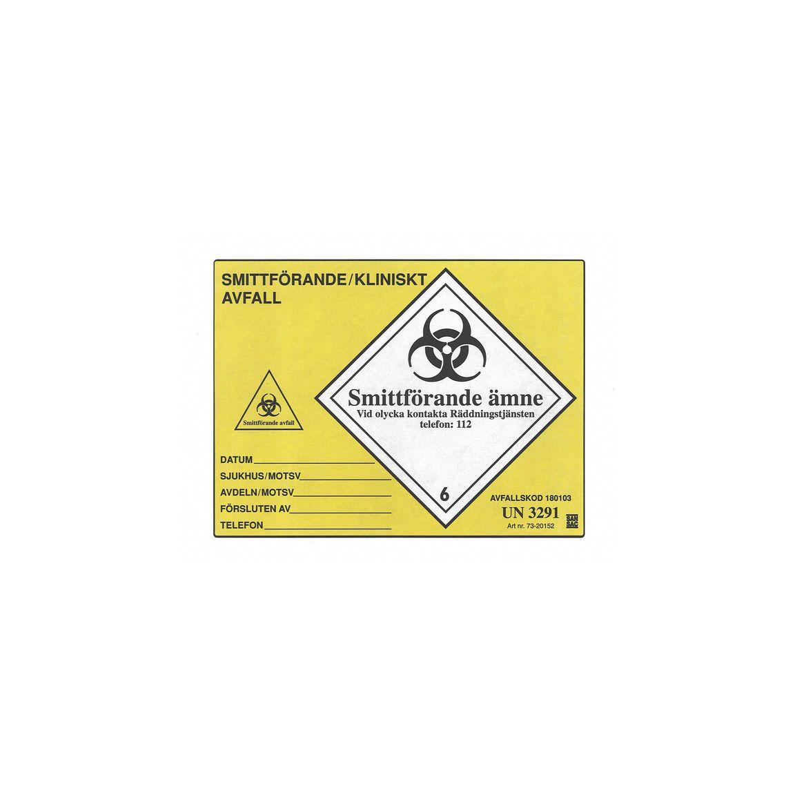 Label 'UN3291' yellow 100/pack