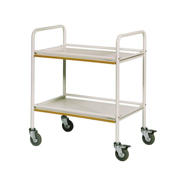 Rolling table 2 shelves handle white