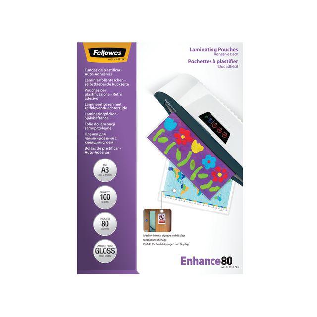 Laminate FELLOWES S-H A3 80mic kla 100/fp