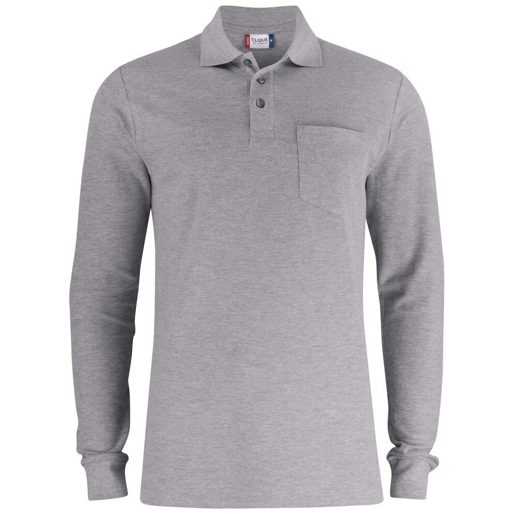 Basic Polo Pocket L/S - Grey melange - Image 1