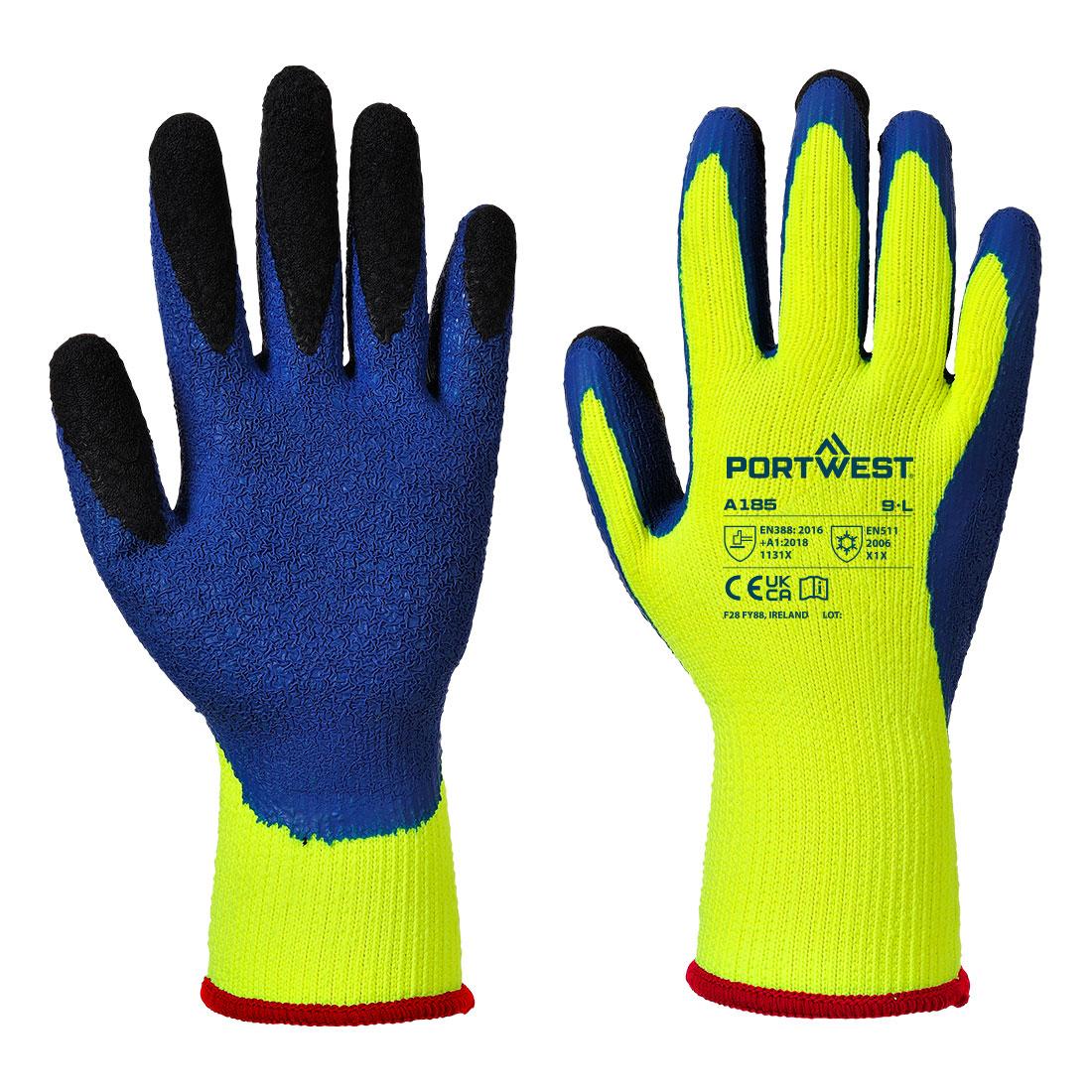 Cold 7 Latex Crinkle Finger Dipped Glove - Yellow/Blue