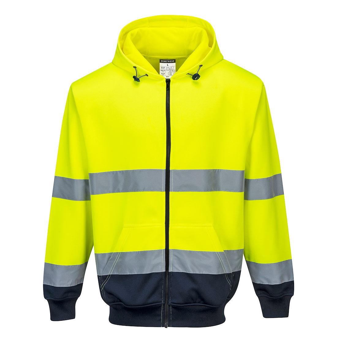 Hi-Vis Contrast Zipped Hoodie - Yellow/Navy
