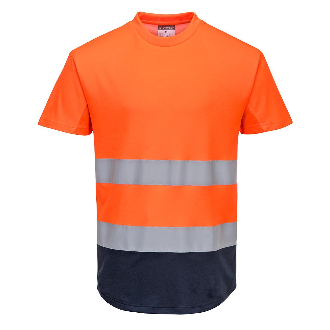 Hi-Vis Contrast Mesh Insert T-Shirt S/S - Orange/Navy
