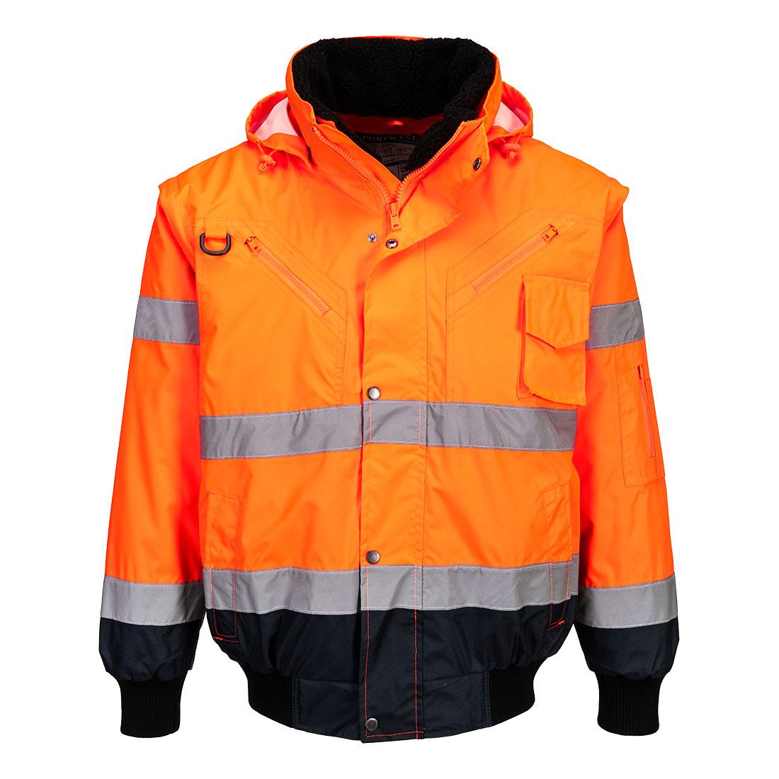 Hi-Vis 3-in-1 Contrast Bomber Jacket - Orange/Navy