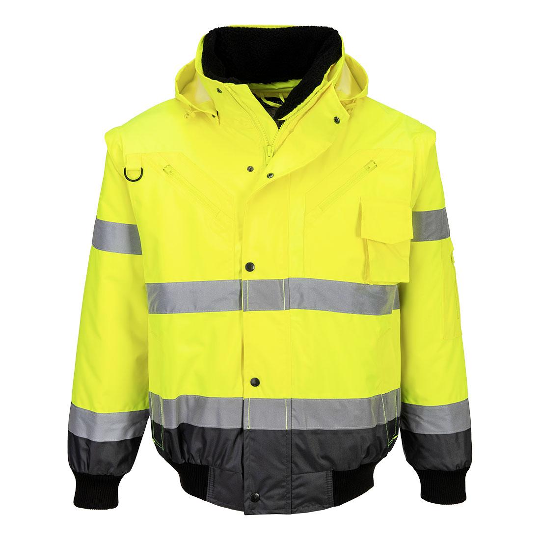 Hi-Vis 3-in-1 Contrast Bomber Jacket - Yellow/Grey