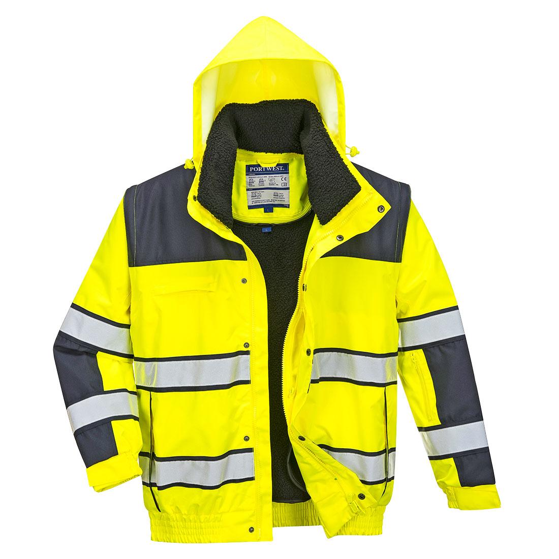 Hi-Vis 3-in-1 Contrast Winter Bomber Jacket - Yellow/Navy