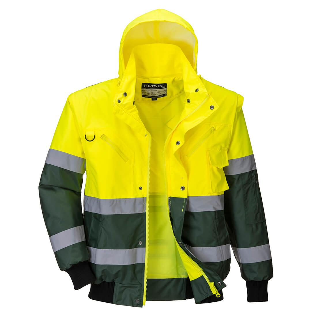 Hi-Vis 3-in-1 X Back Contrast Bomber Jacket - Yellow/Green