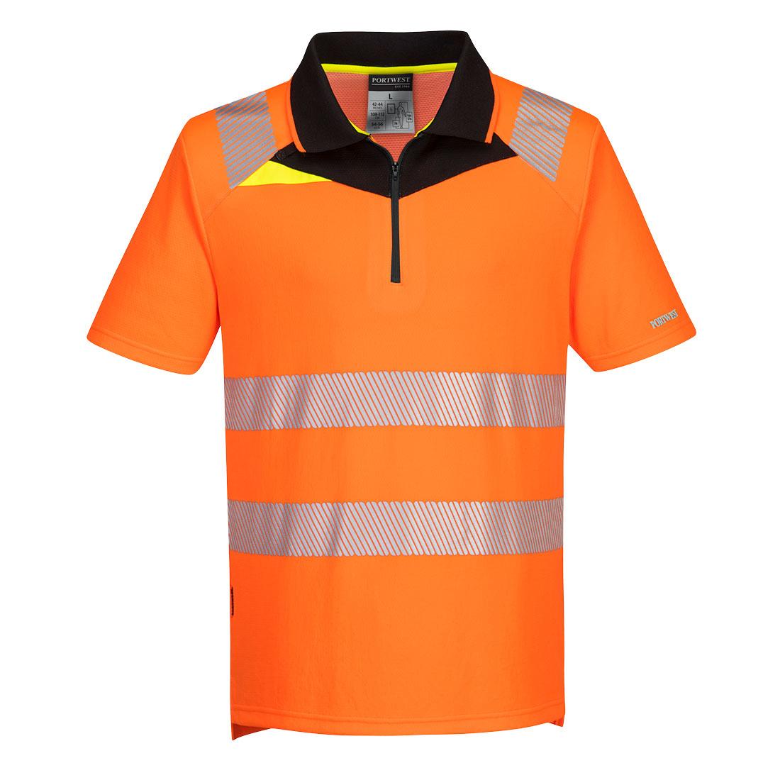 DX4 Hi-Vis Zip Polo Shirt S/S - Orange/Black