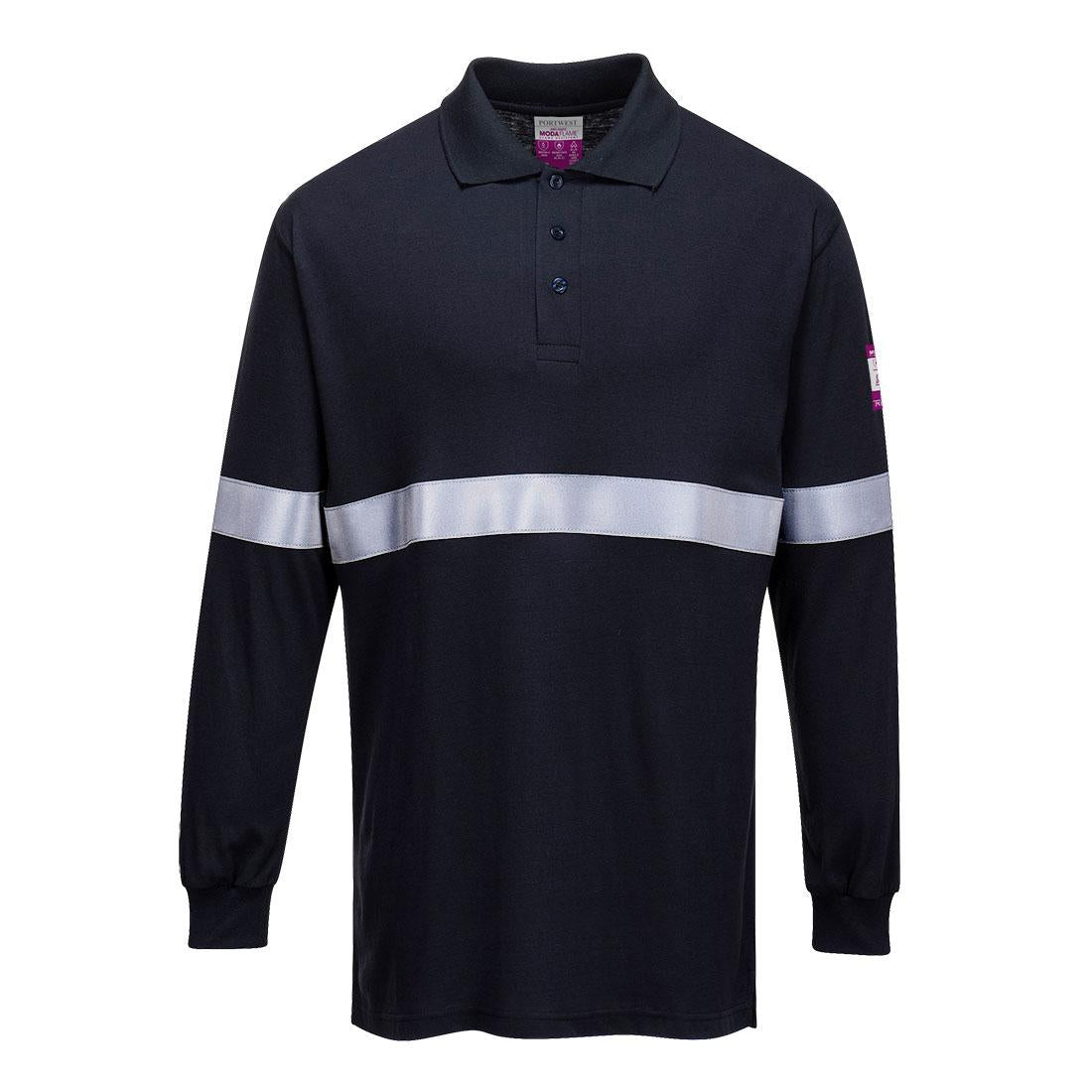 Modaflame Knit Anti-Static FR Long Sleeve Reflective Tape Polo Shirt - Navy