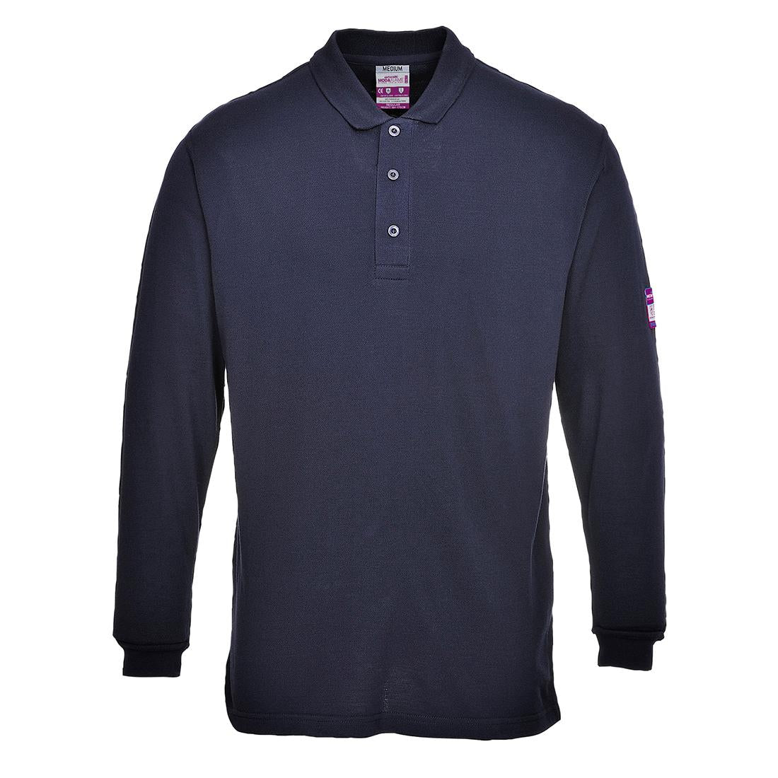 Modaflame Knit Anti-Static FR Long Sleeve Polo Shirt - Navy