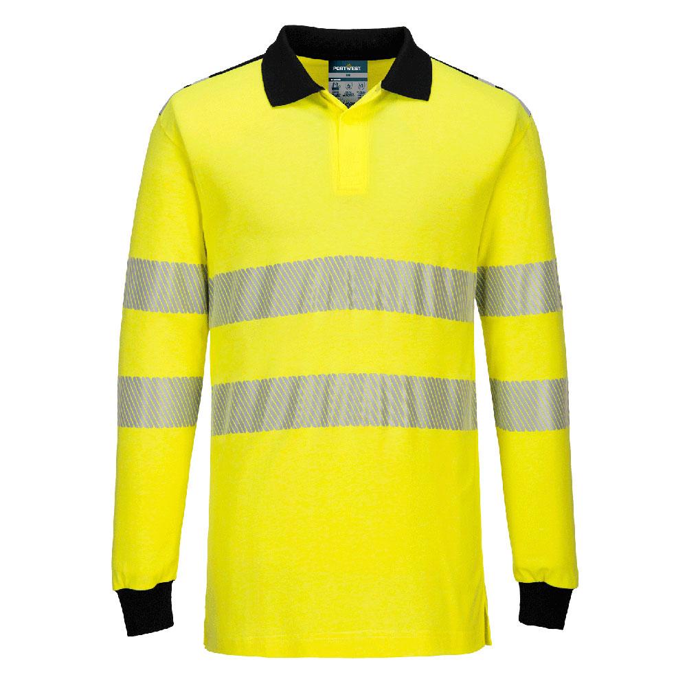 PW3 Modaflame Knit Hi-Vis FR Long Sleeve Polo Shirt - Yellow/Black