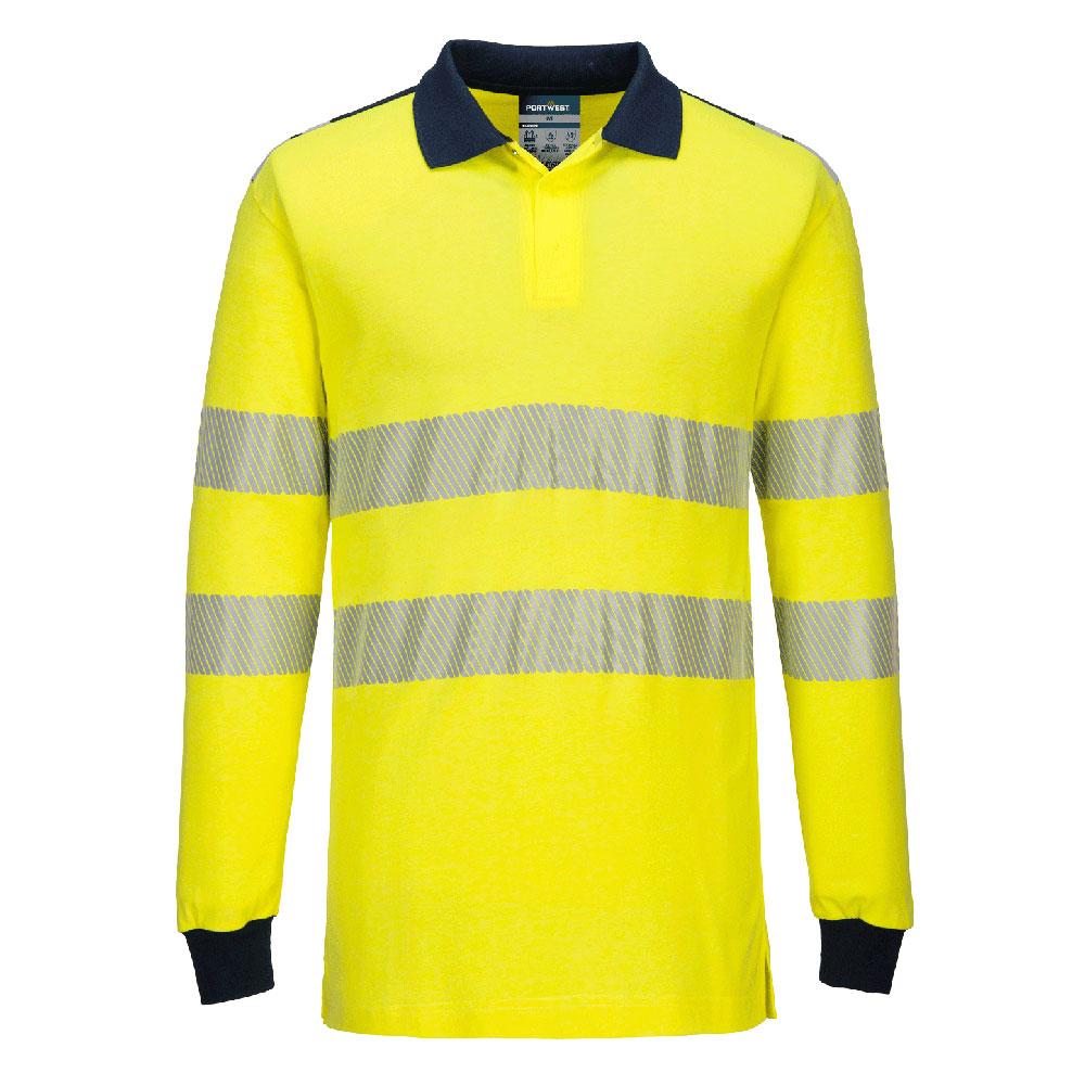PW3 Modaflame Knit Hi-Vis FR Long Sleeve Polo Shirt - Yellow/Navy