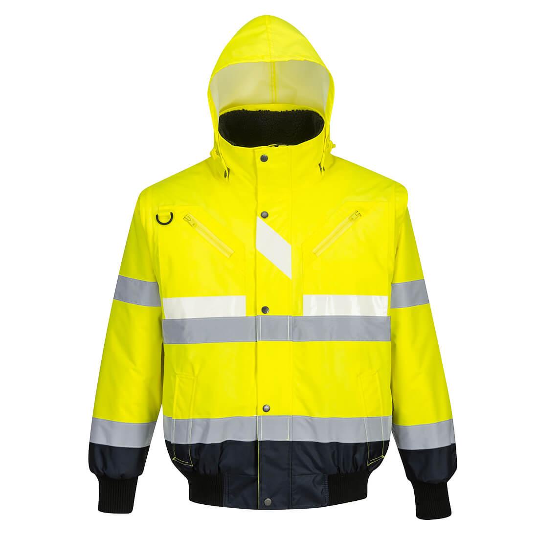 Glowtex Hi-Vis 3-in-1 Contrast Bomber Jacket - Yellow/Navy