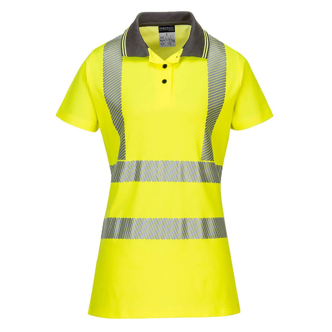 Hi-Vis Women's Cotton Comfort Pro Polo Shirt S/S - Yellow/Grey