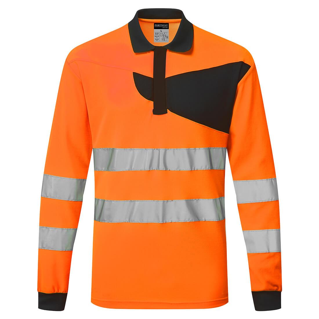 PW2 Hi-Vis Polo Shirt L/S - Orange/Black