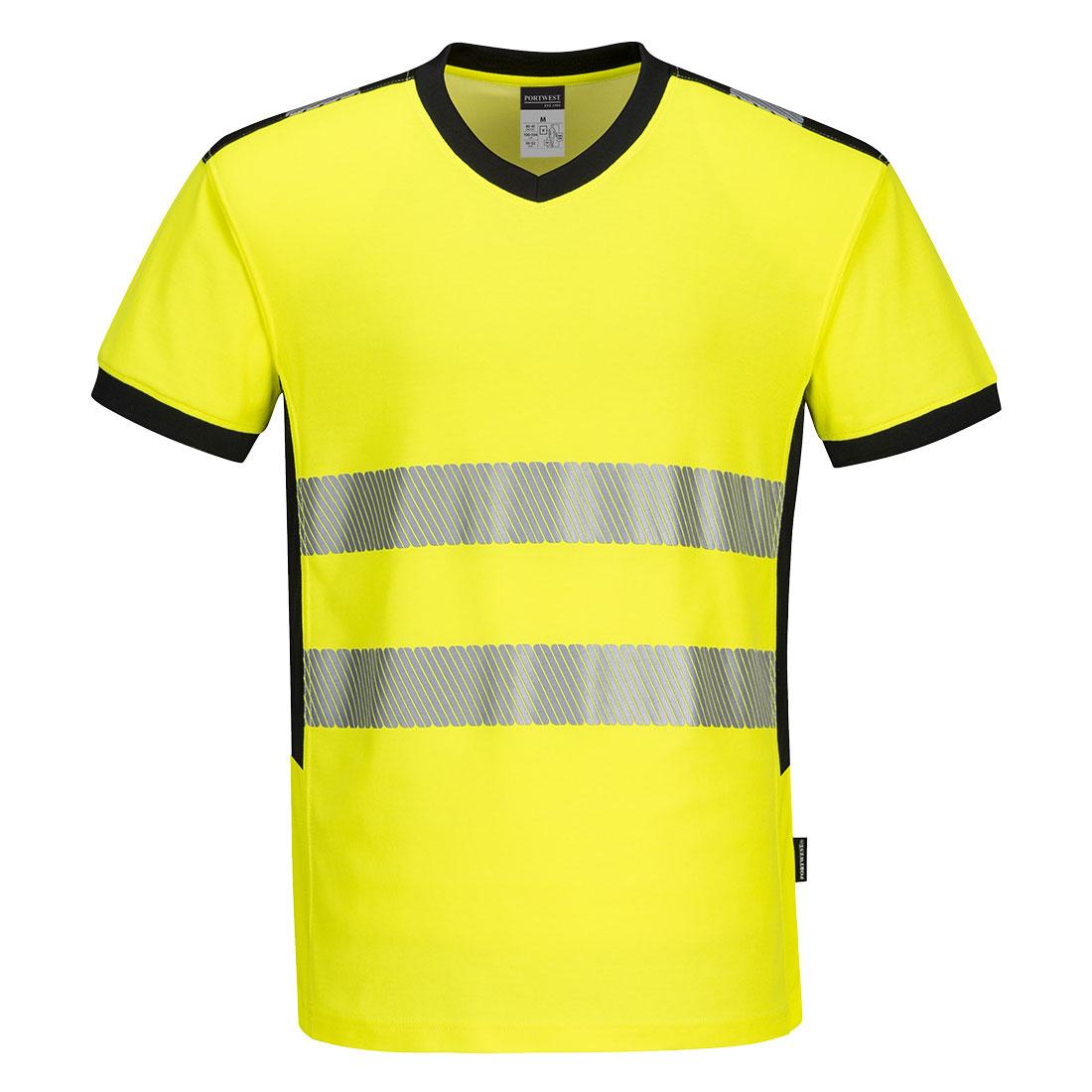 PW3 Hi-Vis V-Neck Mesh Insert T-Shirt S/S - Yellow/Black