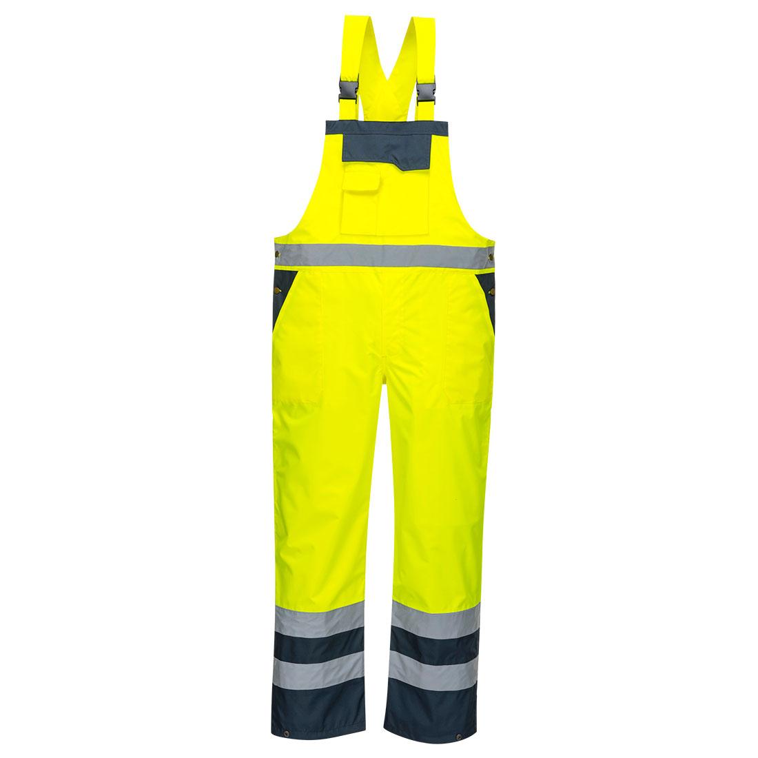 Hi-Vis Breathable Contrast Rain Bib and Brace - Yellow/Navy