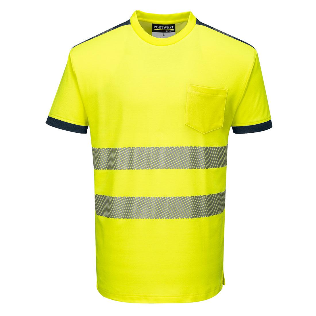 PW3 Hi-Vis Cotton Comfort T-Shirt S/S - Yellow/Navy