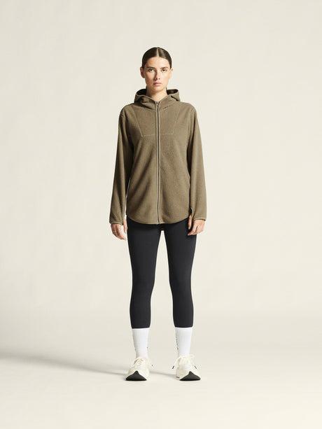 Join Pile Fleece Fz Hood W - Taupe - Closeup 1