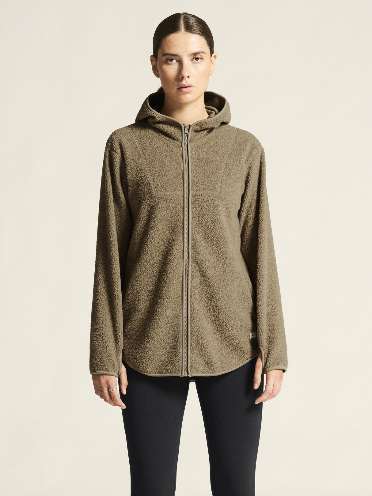Join Pile Fleece Fz Hood W - Taupe - Closeup 4