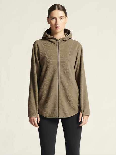 Join Pile Fleece Fz Hood W - Taupe - Closeup 4