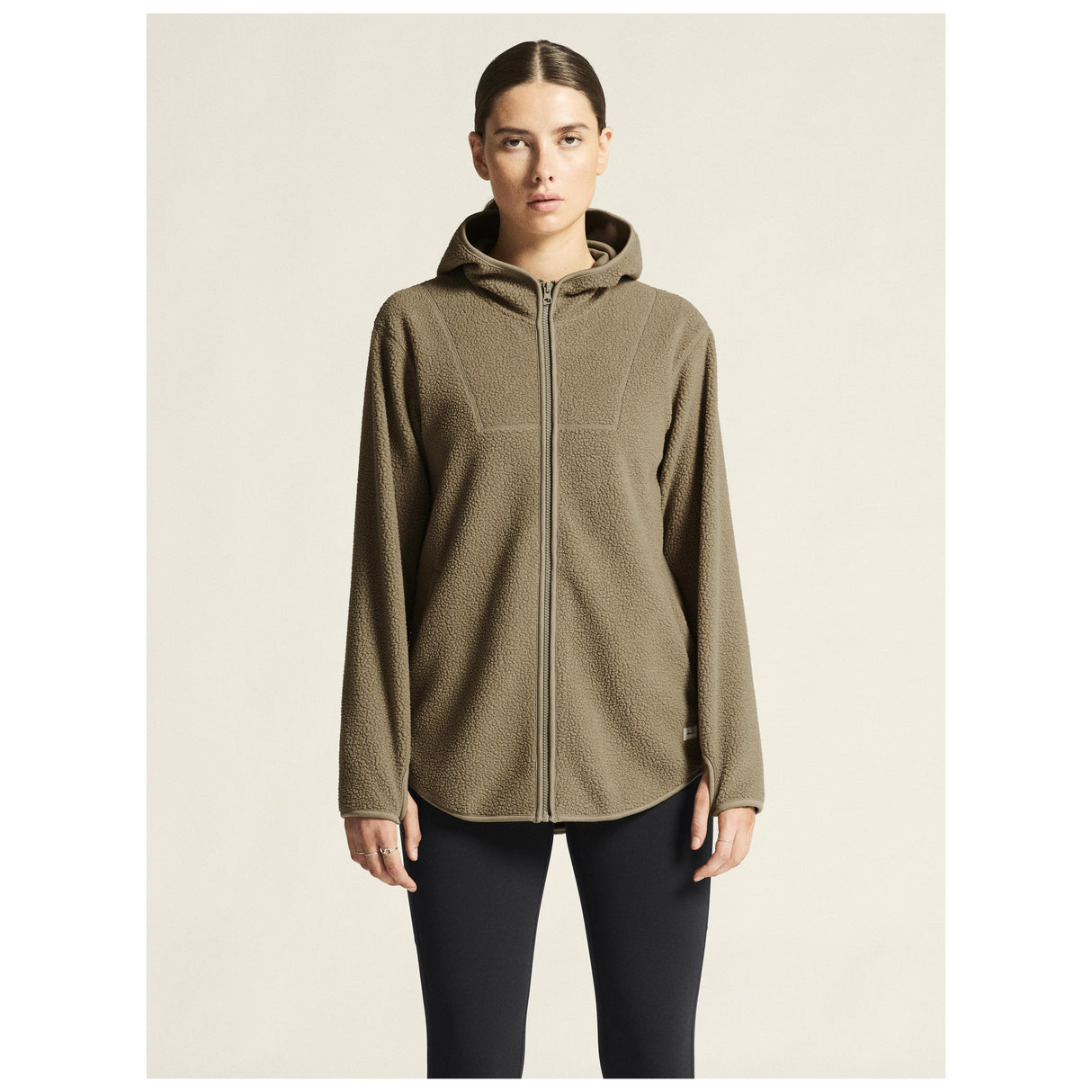 Join Pile Fleece Fz Hood W - Taupe - Closeup 4