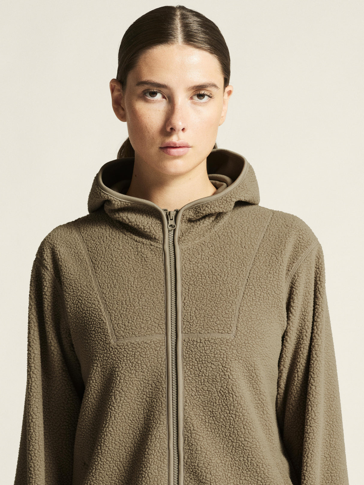 Join Pile Fleece Fz Hood W - Taupe - Closeup 5