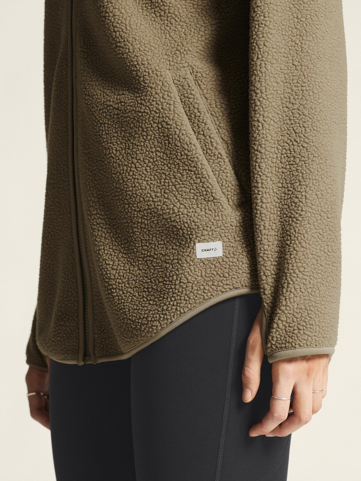 Join Pile Fleece Fz Hood W - Taupe - Closeup 6
