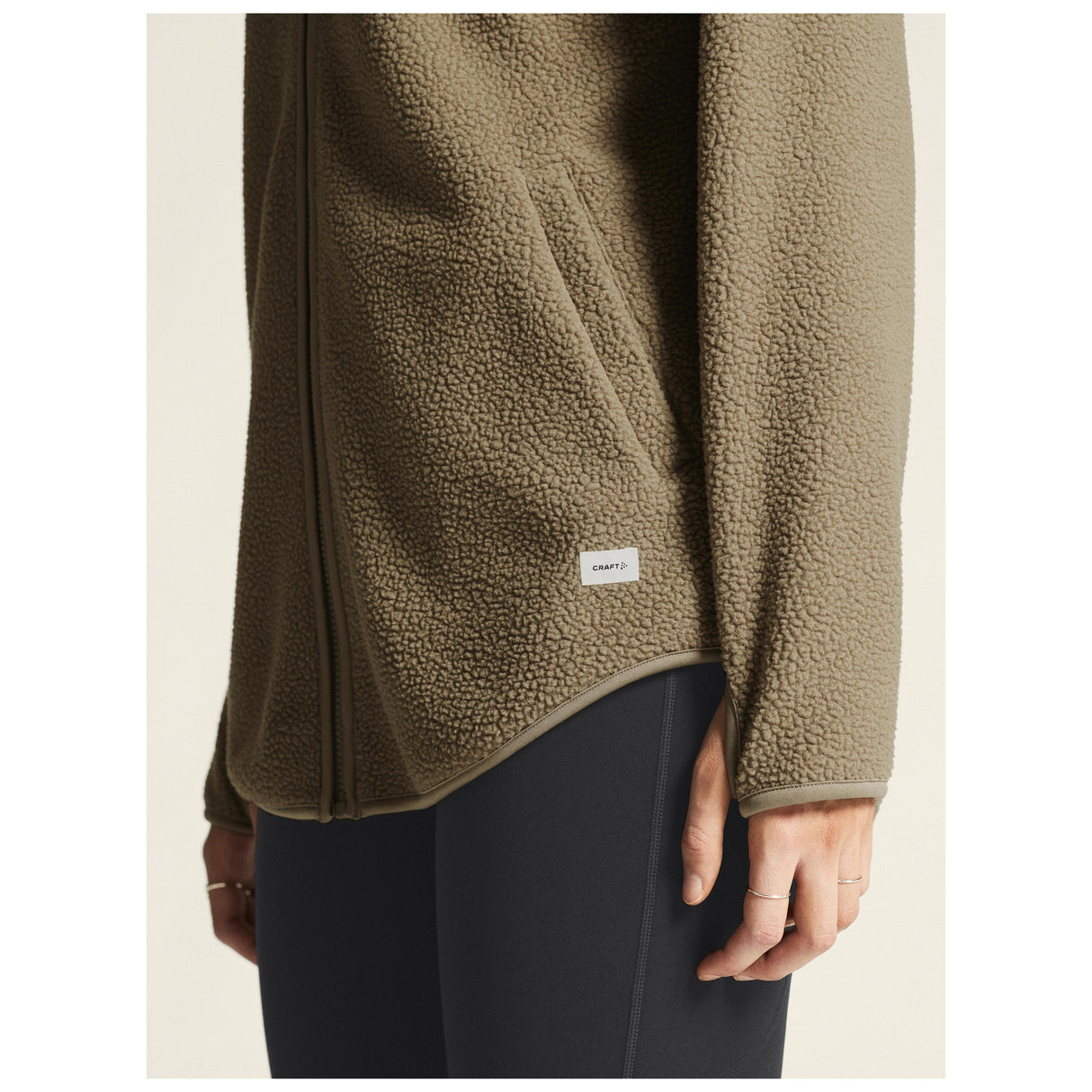 Join Pile Fleece Fz Hood W - Taupe - Closeup 6