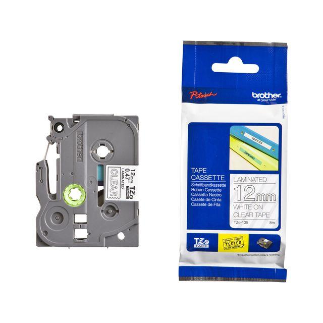 Tape BROTHER TZE135 12mm White on Clear