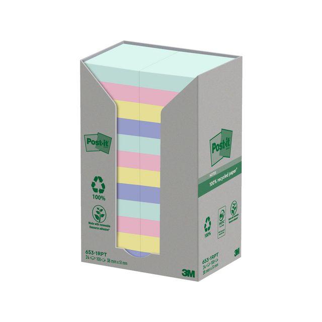 Notes POST-IT 100%rec 38x51 black.f 24/pc